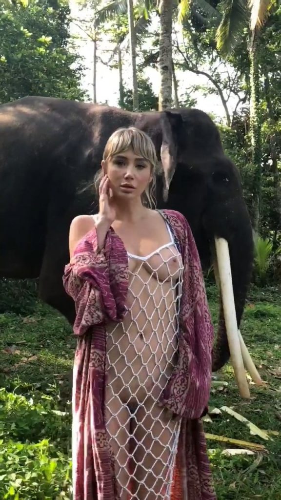 Seductive traveler Sara Jean Underwood poses almost naked next to an elephant gallery, pic 6