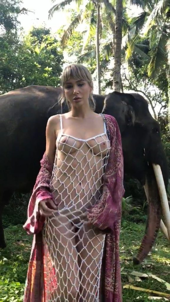 Seductive traveler Sara Jean Underwood poses almost naked next to an elephant gallery, pic 8