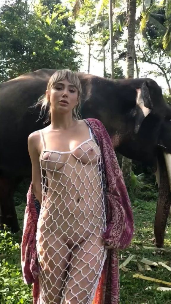 Seductive traveler Sara Jean Underwood poses almost naked next to an elephant gallery, pic 10