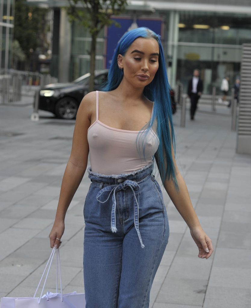 Blue-haired nympho Helen Briggs showing her pierced nipples in a see-through top gallery, pic 20