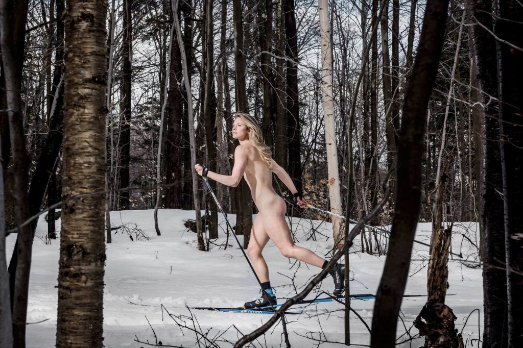 Crazy blonde Jessie Diggins skiing naked in the winter forest gallery, pic 4