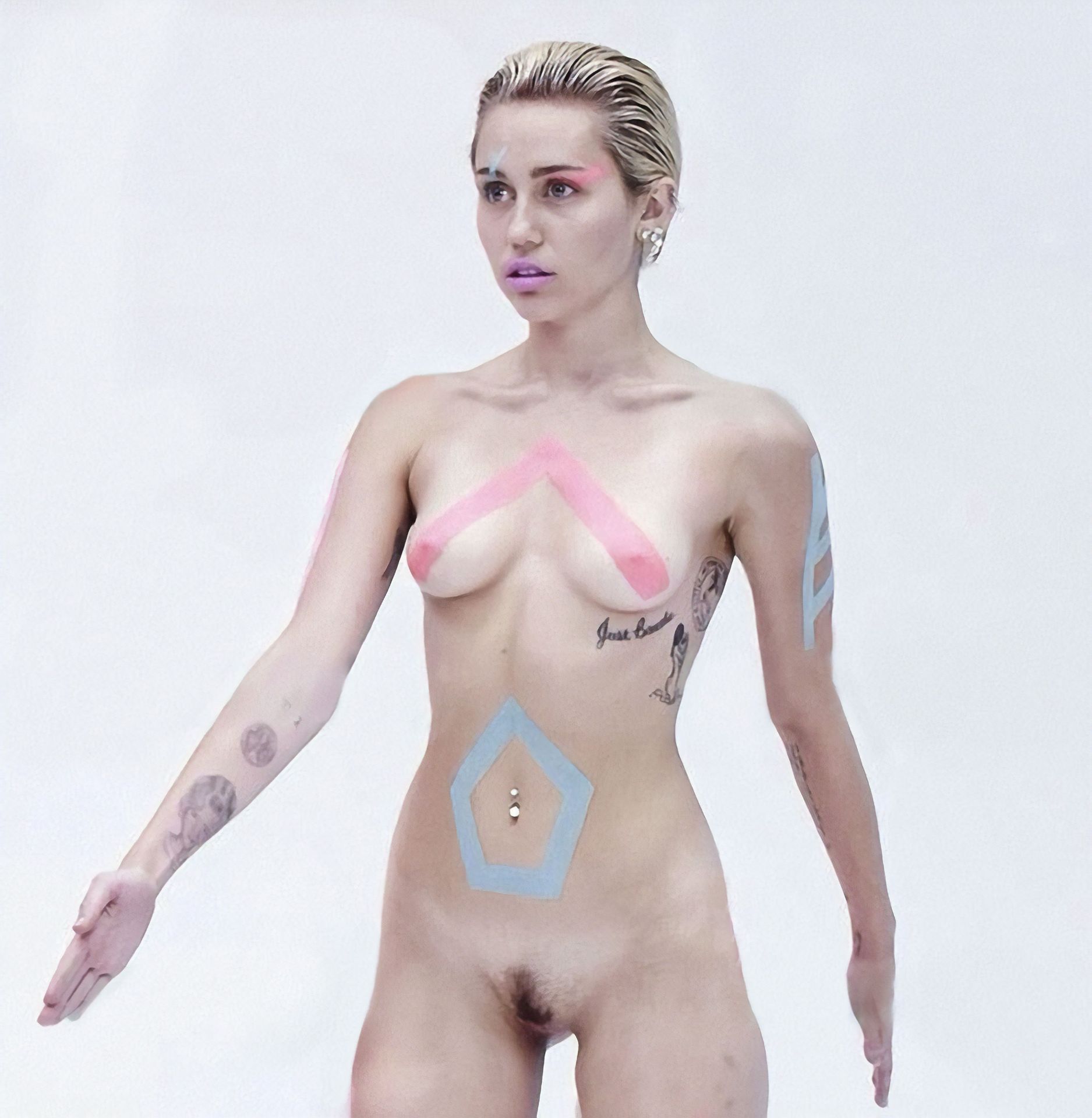 1875px x 1920px - Naked Miley Cyrus showing off her small breasts and hairy ...