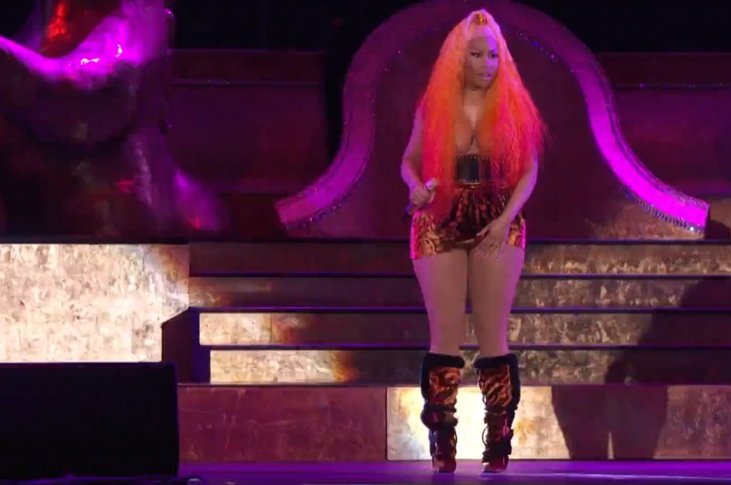 Nicki Minaj busts out of her top during a live performance (nip slip) video screenshot 4