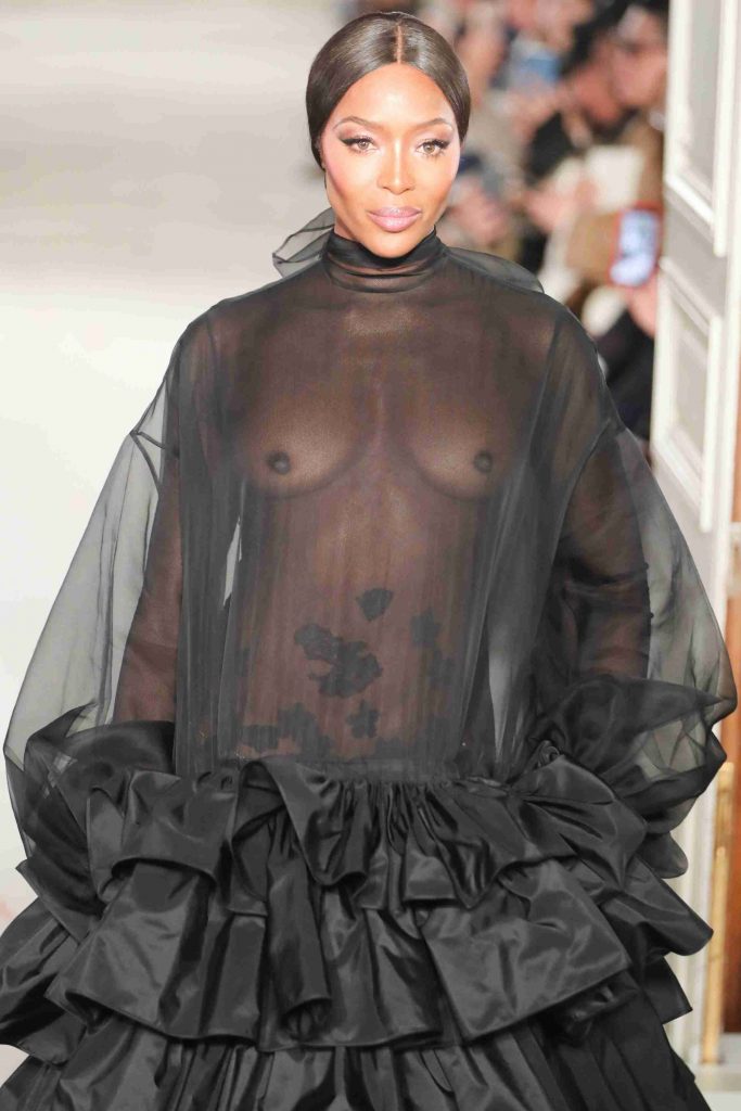 Naomi Campbell Showing Her Nude Breasts in a Sheer Black Gown gallery, pic 10
