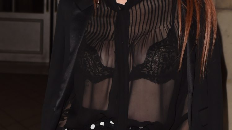 Lindsay Lohan Walking Around in a See-Through Black Blouse