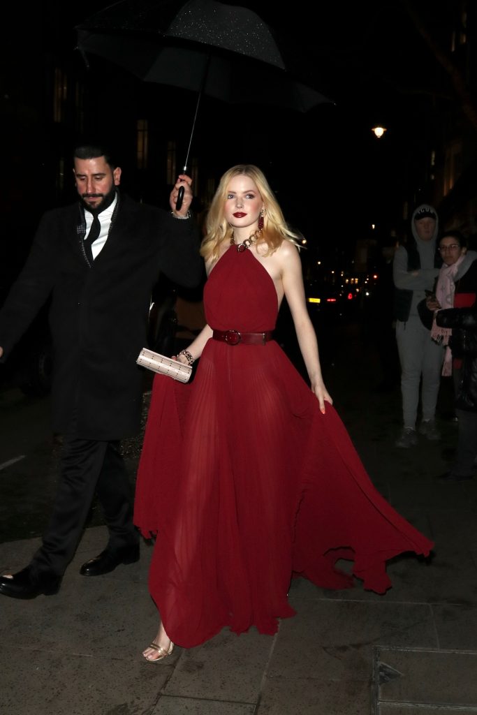 Blonde Beauty Ellie Bamber Stuns in a Semi-Sheer Red Dress gallery, pic 2