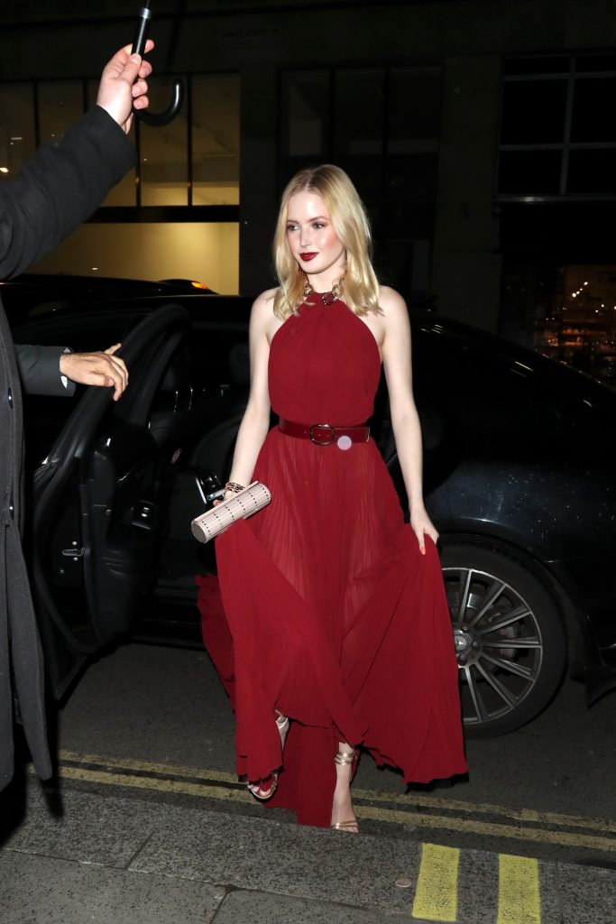 Blonde Beauty Ellie Bamber Stuns in a Semi-Sheer Red Dress gallery, pic 12
