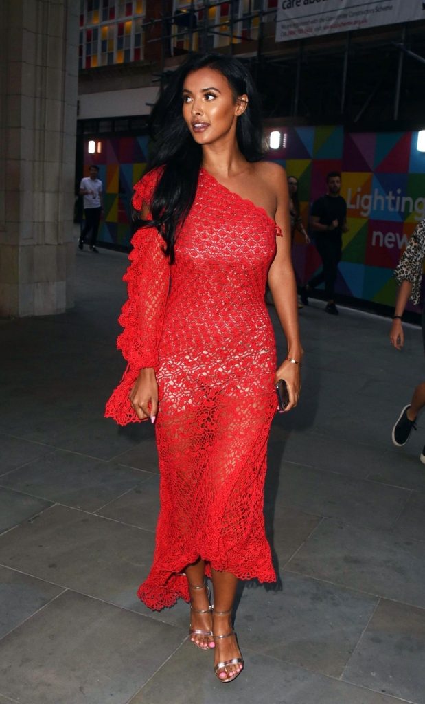 Brunette Maya Jama Flaunts Her Curves in a Sexy Red Dress gallery, pic 4