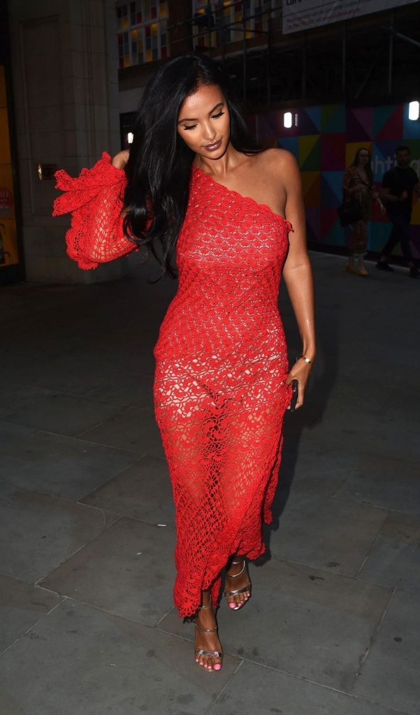 Brunette Maya Jama Flaunts Her Curves in a Sexy Red Dress gallery, pic 6