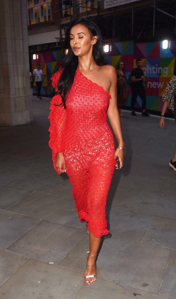 Brunette Maya Jama Flaunts Her Curves in a Sexy Red Dress gallery, pic 8