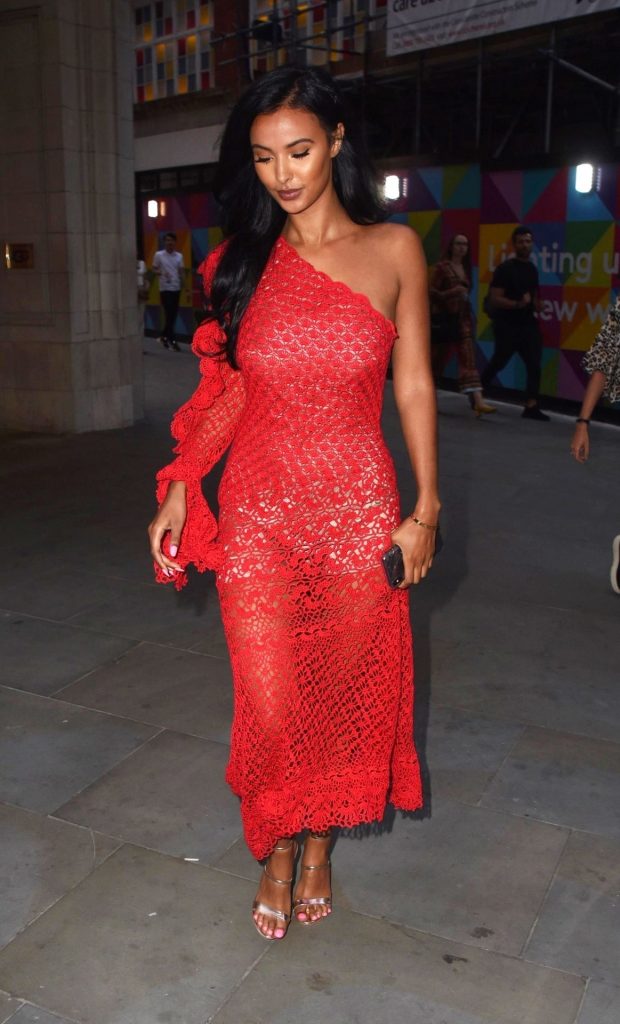 Brunette Maya Jama Flaunts Her Curves in a Sexy Red Dress gallery, pic 10