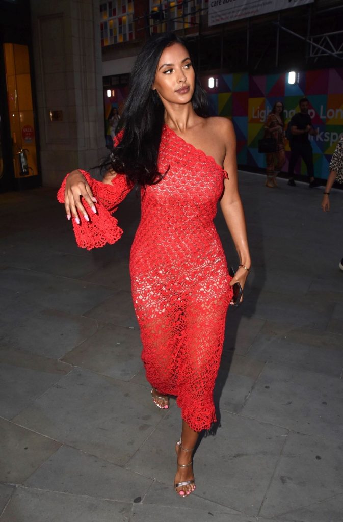 Brunette Maya Jama Flaunts Her Curves in a Sexy Red Dress gallery, pic 12