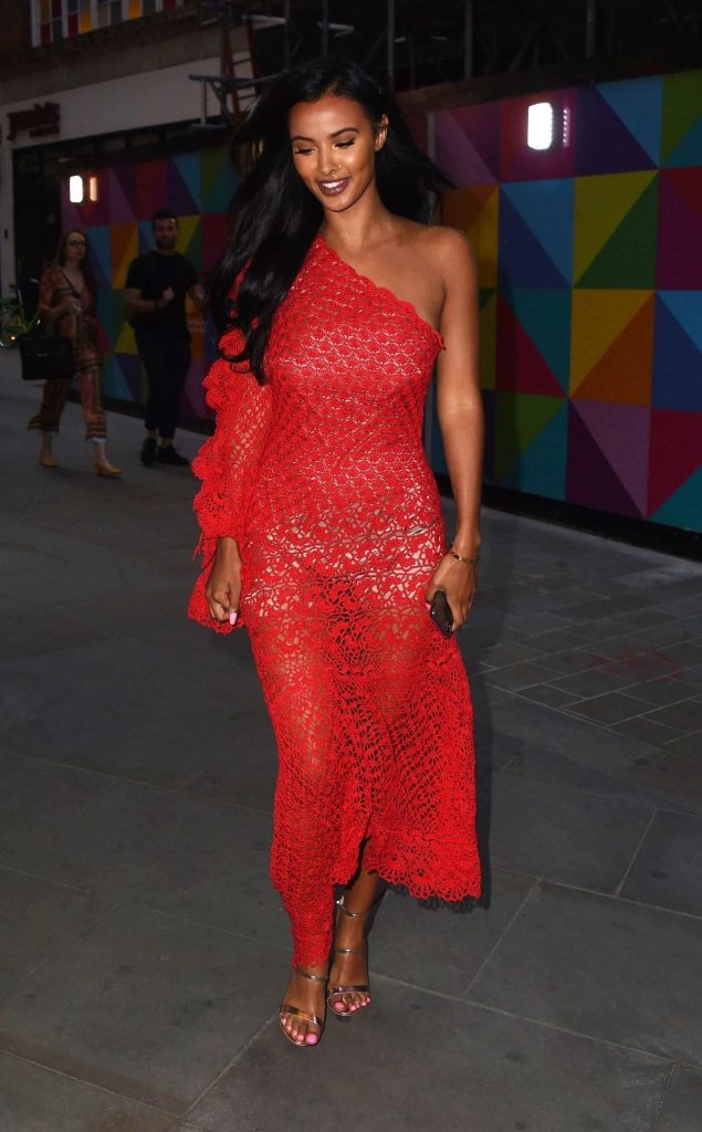 Brunette Maya Jama Flaunts Her Curves in a Sexy Red Dress gallery, pic 14