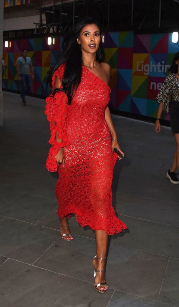 Brunette Maya Jama Flaunts Her Curves in a Sexy Red Dress gallery, pic 16