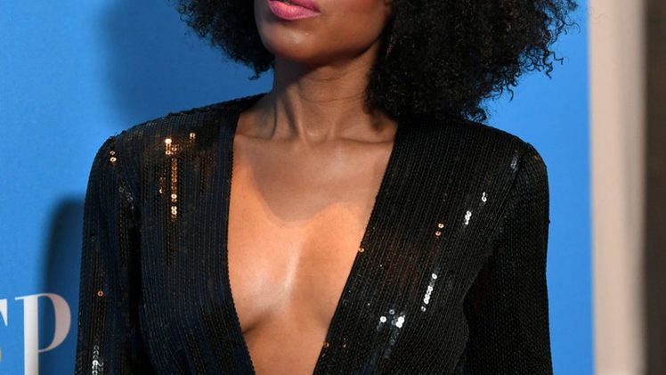 Frizzy-Haired Beauty Kerry Washington Stuns with Her Cleavage