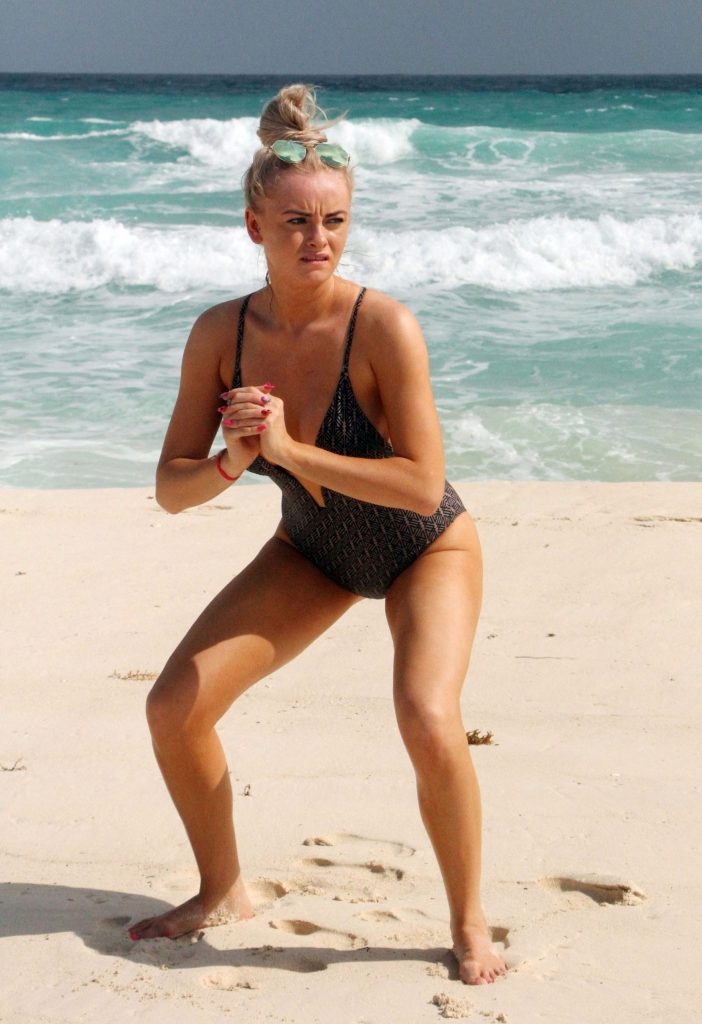 Blonde Katie McGlynn Working Out on the Beach in Sexy Swimwear gallery, pic 8