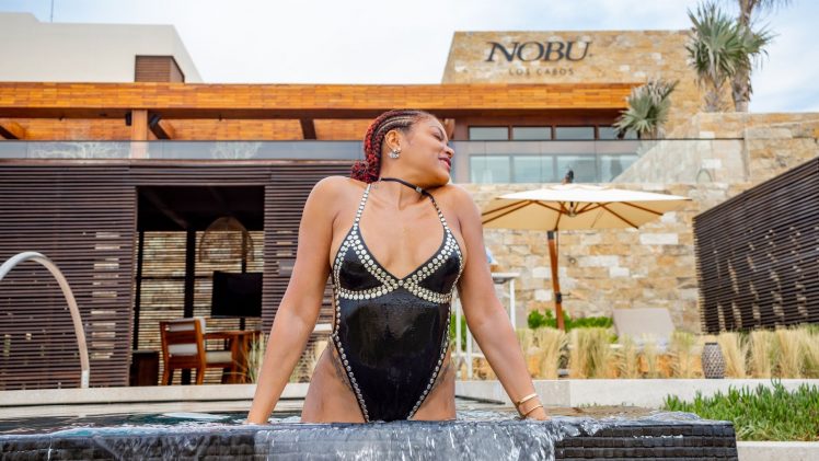 Taraji P. Henson Showing Her Thick Body in a One-Piece Swimsuit