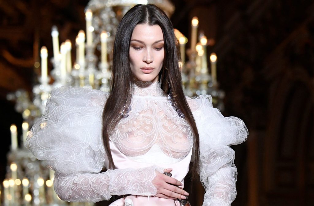 Attractive Brunette Bella Hadid Shows Her Boobs in a Transparent Outfit gallery, pic 130