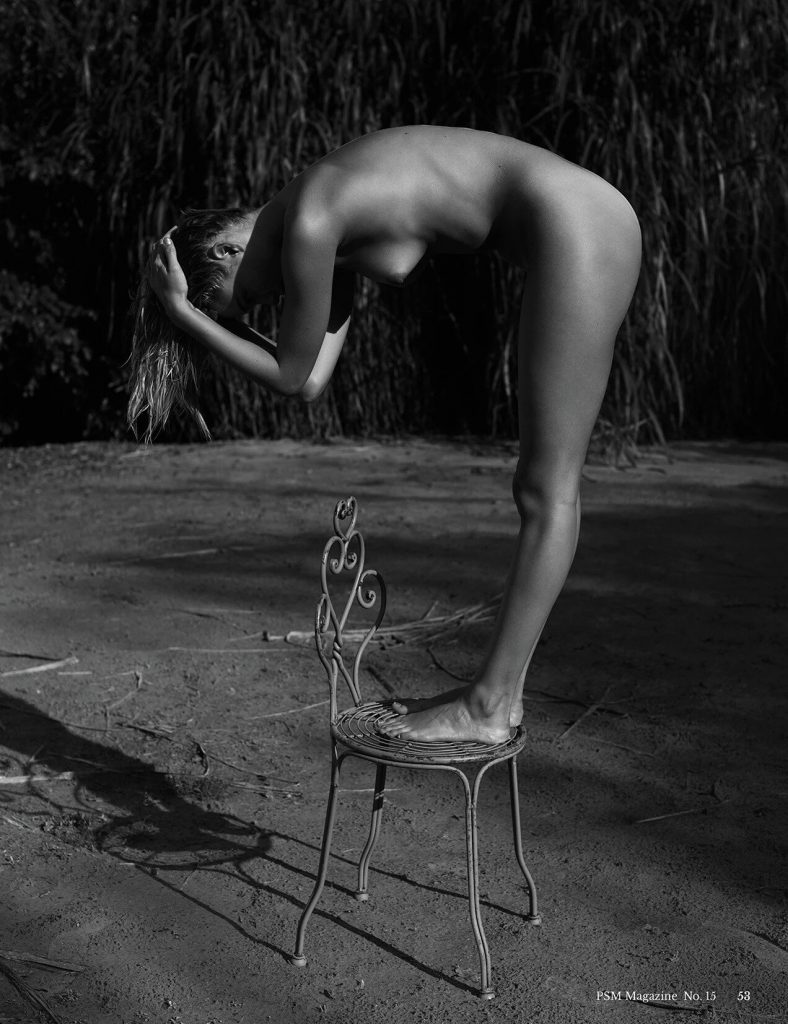 B&W Photos Showing Naked Nikki Hillier Bending Over on a Chair gallery, pic 4