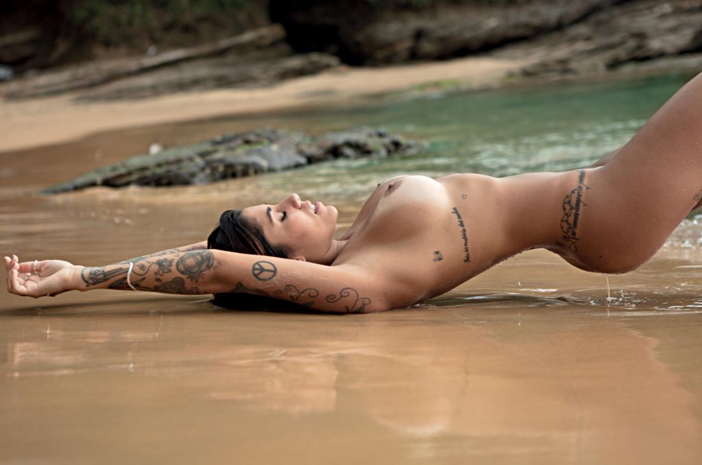 Tatted-Up Edgy Brunette Gabriela Rippi Indulging in Skinny Dipping for Playboy gallery, pic 34