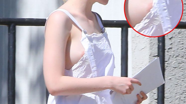 Pale-Skinned Stunner Elle Fanning Flashing Her Juicy Nipple in Public