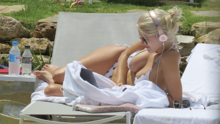 Ashley James Bikini Pictures with a Blond-Haired Cutie That Looks Very Busty