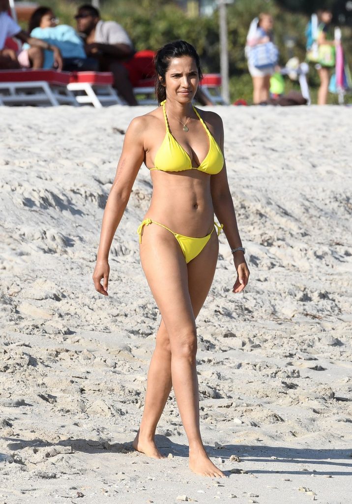 In-Shape Seductress Padma Lakshmi Shows Her Wonderful Body in a Yellow Bikini gallery, pic 2