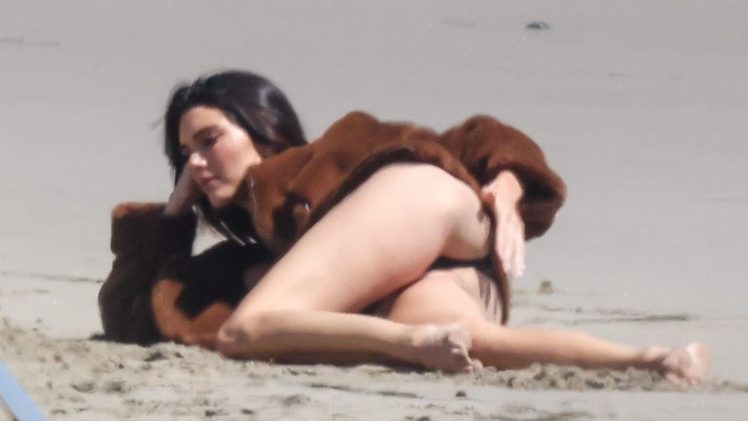 Smoldering Dark-Haired Hottie Kendall Jenner Shows Her Ass on the Beach