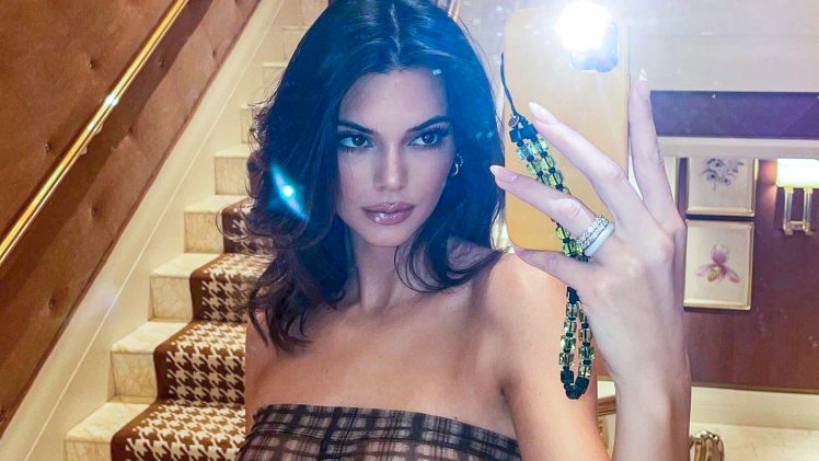 Leggy Brunette Kendall Jenner Shows Her Boobs in a Transparent Outfit