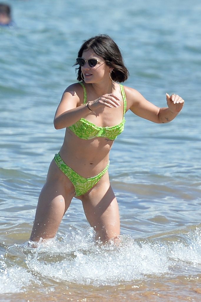 Petite Celebrity Lucy Hale Displays Her Bikini Body in a Skimpy Green Bikini gallery, pic 4