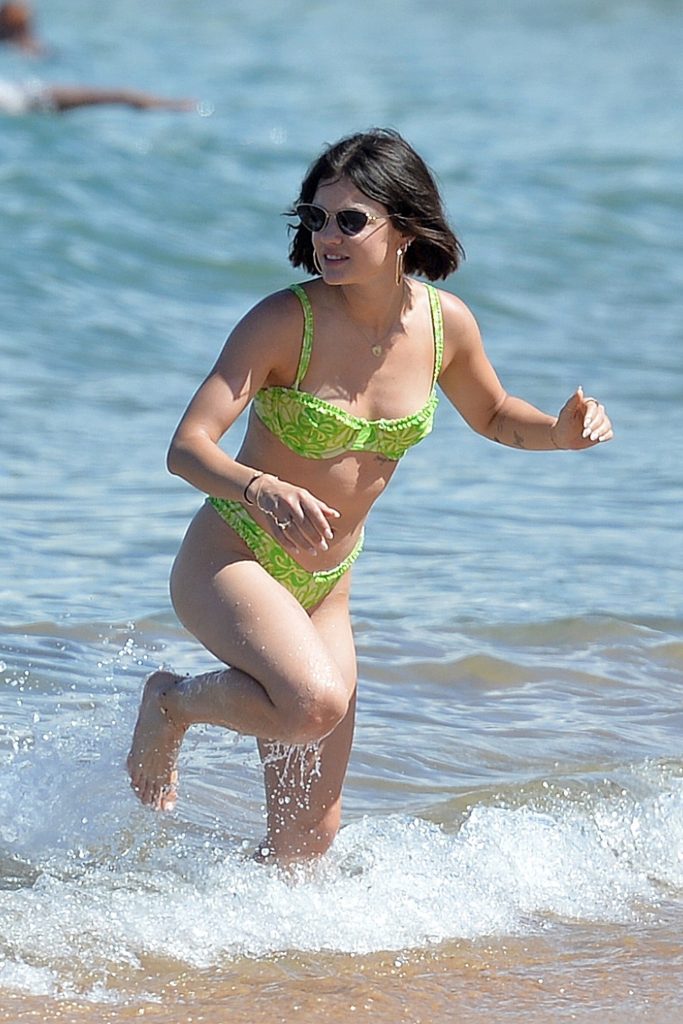 Petite Celebrity Lucy Hale Displays Her Bikini Body in a Skimpy Green Bikini gallery, pic 8