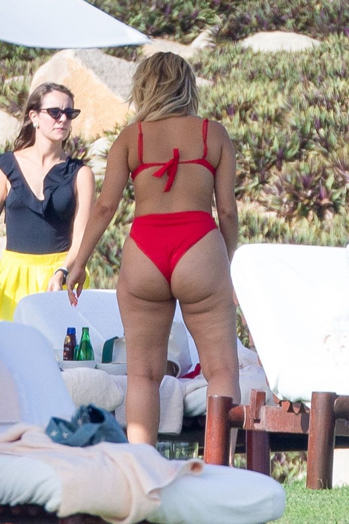 Thick Songstress Bebe Rexha Showing Her Giant Ass in a Red Two-Piece Swimsuit gallery, pic 2