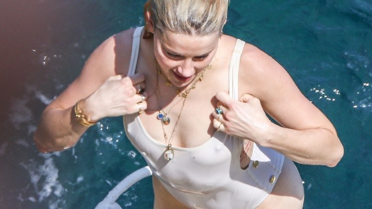 Batshit Crazy Amber Heard Showing Her Nipples and Shapely Wet Ass