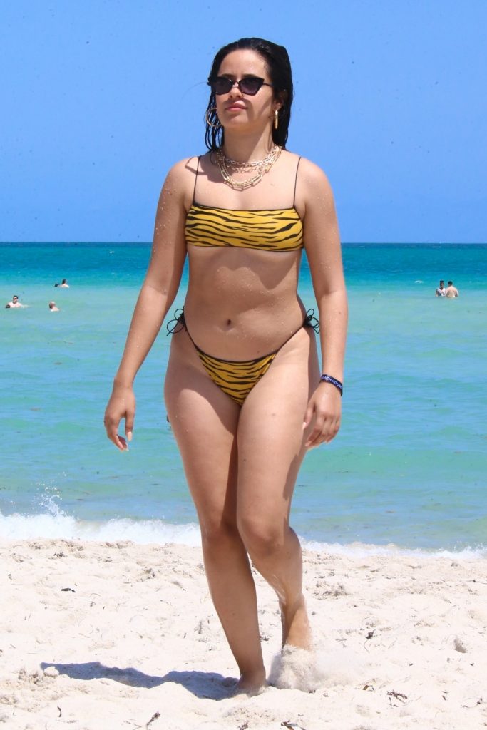 Curvy Girl Camila Cabello Showing Her Colossal Booty in a Yellow Animal Print Bikini gallery, pic 36