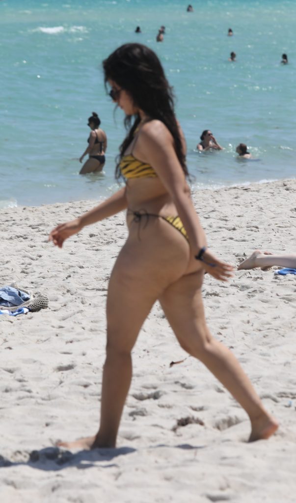 Curvy Girl Camila Cabello Showing Her Colossal Booty in a Yellow Animal Print Bikini gallery, pic 12